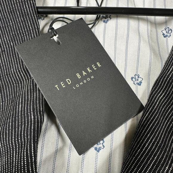 Ted Baker NWT Maver Fine Striped Linen Double Breasted Blazer Size 4 Large Gray - Picture 5 of 11